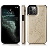 iPhone 14 Plus hoesje - Backcover - Pasjeshouder - Portemonnee - Bloemenprint - Kunstleer - Goud