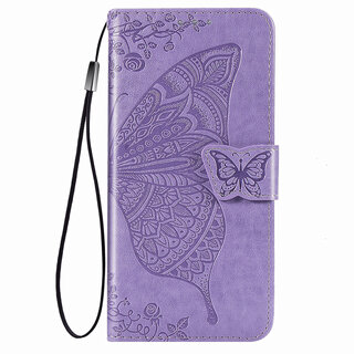 JVS Products iPhone 14 Plus hoesje - Bookcase - Pasjeshouder - Portemonnee - Vlinderpatroon - Kunstleer - Paars