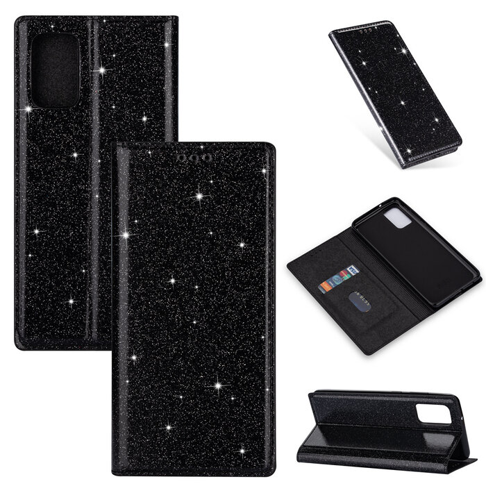 JVS Products Samsung Galaxy S23 Plus hoesje - Bookcase - Pasjeshouder - Portemonnee - Glitter - TPU - Zwart