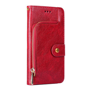 JVS Products OPPO A16S hoesje - Bookcase - Koord - Pasjeshouder - Portemonnee - Rits - Kunstleer - Rood