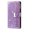 Xiaomi 11T hoesje - Bookcase - Koord - Pasjeshouder - Portemonnee - Glitter - Bloemenpatroon - Kunstleer - Paars