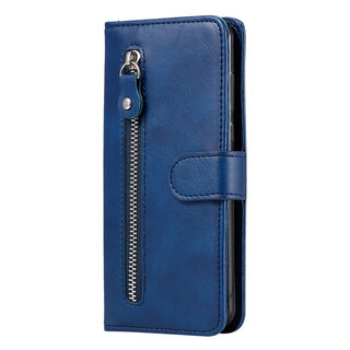 JVS Products Xiaomi Redmi Note 10S hoesje - Bookcase - Pasjeshouder - Portemonnee - Rits - Kunstleer - Blauw
