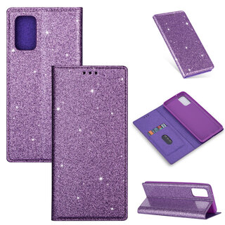JVS Products Xiaomi Redmi Note 10S hoesje - Bookcase - Pasjeshouder - Portemonnee - Glitter - TPU - Paars