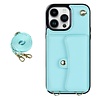 iPhone 12 hoesje - Backcover - Koord - Pasjeshouder - Portemonnee - Kunstleer - Lichtblauw