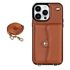 iPhone 12 Pro hoesje - Backcover - Koord - Pasjeshouder - Portemonnee - Kunstleer - Bruin