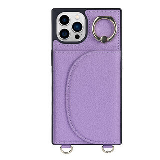 JVS Products iPhone 11 hoesje - Backcover - Pasjeshouder - Portemonnee - Ringhouder - Koord - Kunstleer - Paars