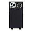 iPhone 12 Pro hoesje - Backcover - Pasjeshouder - Portemonnee - Ringhouder - Koord - Kunstleer - Zwart