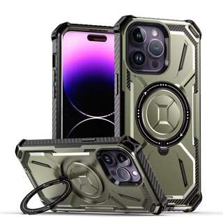 JVS Products iPhone 14 Pro hoesje - Backcover - Geschikt voor MagSafe - Rugged Armor - Extra valbescherming - Ringhouder - TPU - Groen