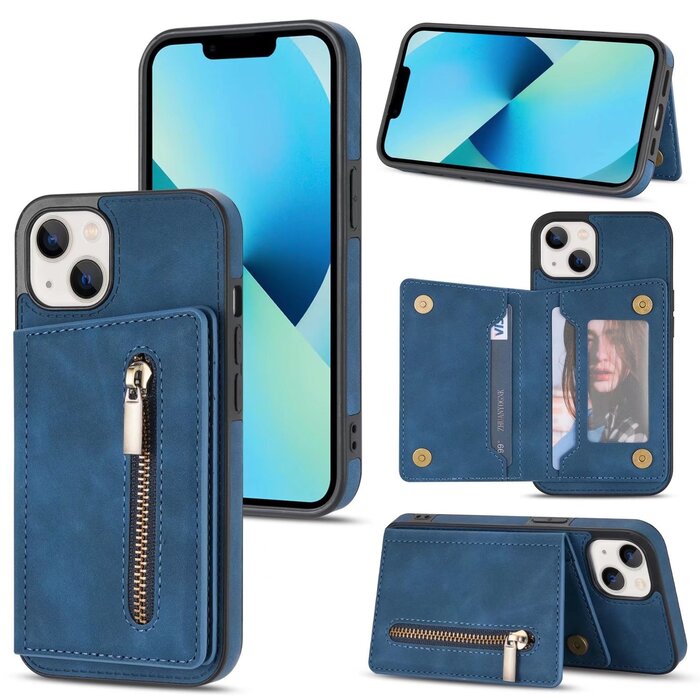 JVS Products Samsung Galaxy A12 hoesje - Backcover - Pasjeshouder - Portemonnee - Rits - Kunstleer - Blauw