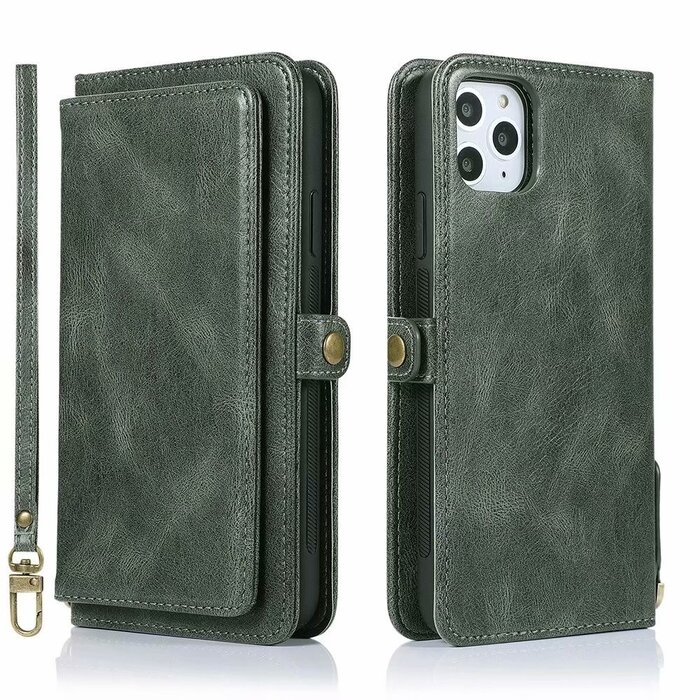 JVS Products iPhone 13 Pro hoesje - Bookcase - Afneembaar 2 in 1 - Backcover - Pasjeshouder - Portemonnee - Kunstleer - Groen