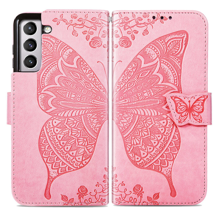 JVS Products OPPO A76 hoesje - Bookcase - Pasjeshouder - Portemonnee - Vlinderpatroon - Kunstleer - Roze