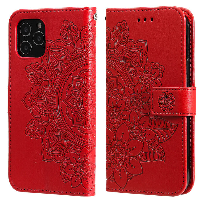 JVS Products Xiaomi 12T Pro hoesje - Bookcase - Pasjeshouder - Portemonnee - Bloemenprint - Kunstleer - Rood
