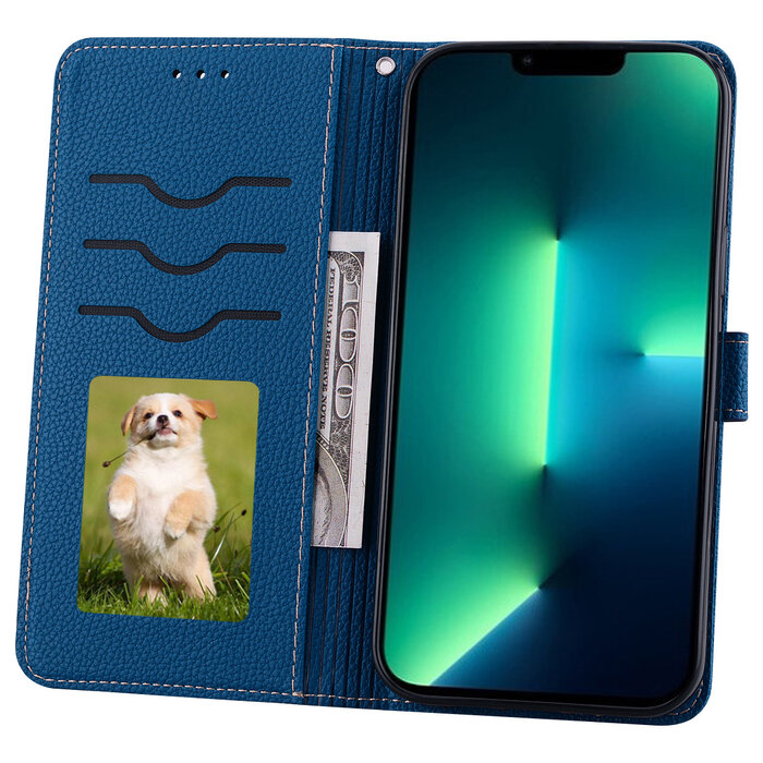 JVS Products iPhone 14 Pro Max hoesje - Bookcase - Koord - Pasjeshouder - Portemonnee - Camerabescherming - Kunstleer - Blauw
