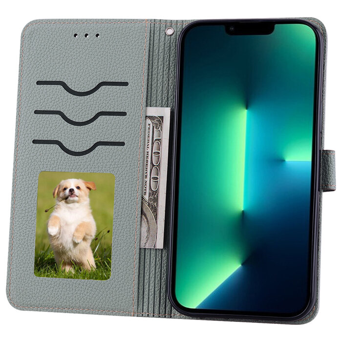 JVS Products OPPO A94 hoesje - Bookcase - Koord - Pasjeshouder - Portemonnee - Camerabescherming - Kunstleer - Grijs