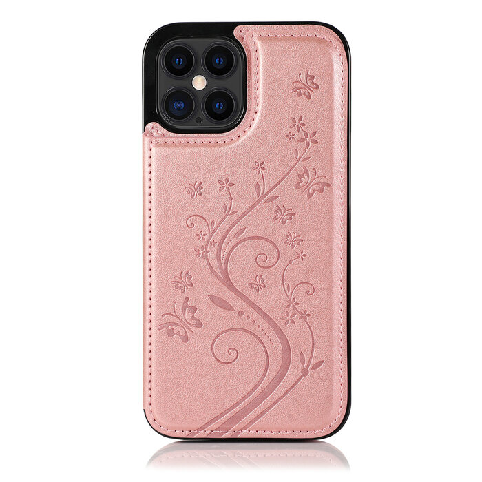 JVS Products Samsung Galaxy S20 Ultra hoesje - Backcover - Pasjeshouder - Portemonnee - Bloemenprint - Kunstleer - Rose Goud