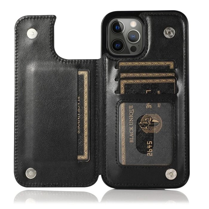 JVS Products iPhone 14 Pro Max hoesje - Backcover - Pasjeshouder - Portemonnee - Bloemenprint - Kunstleer - Zwart