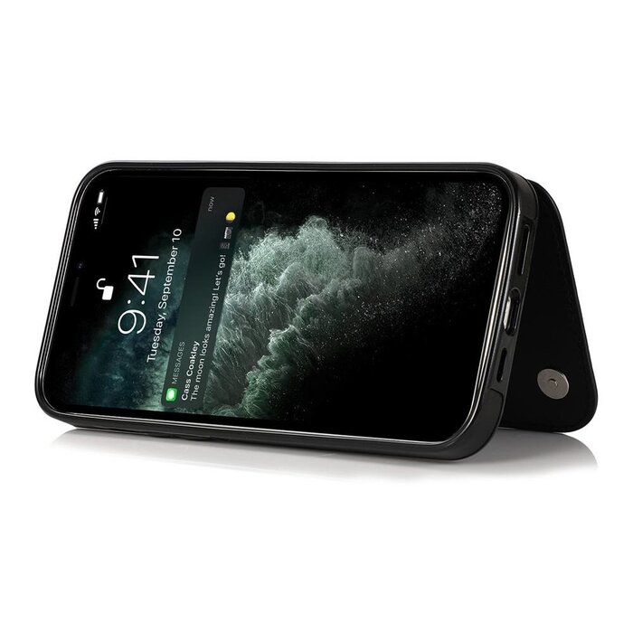 JVS Products iPhone 14 Pro Max hoesje - Backcover - Pasjeshouder - Portemonnee - Bloemenprint - Kunstleer - Zwart
