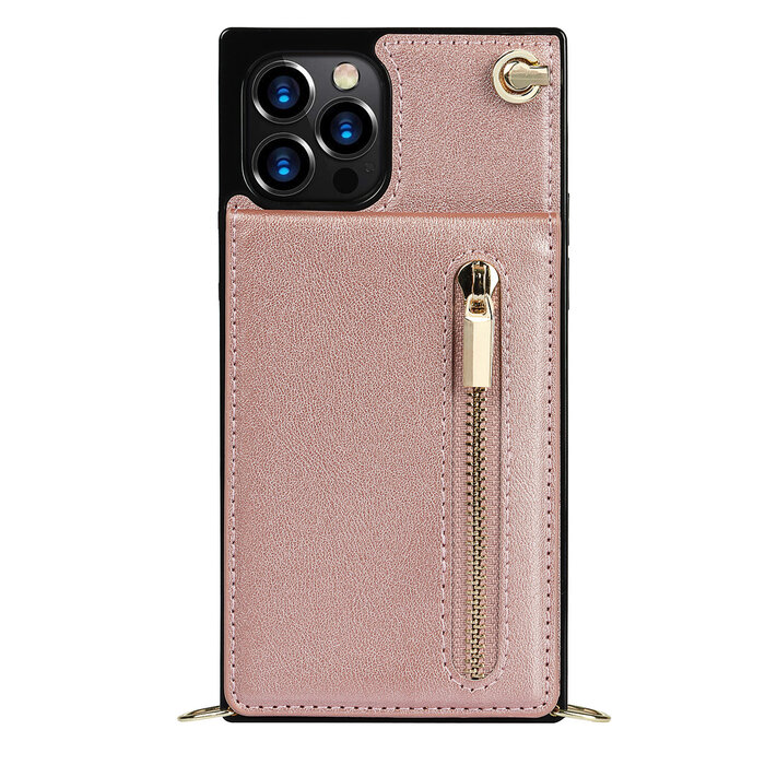 JVS Products iPhone SE 2022 hoesje - Backcover - Pasjeshouder - Portemonnee - Koord - Kunstleer - Rose Goud