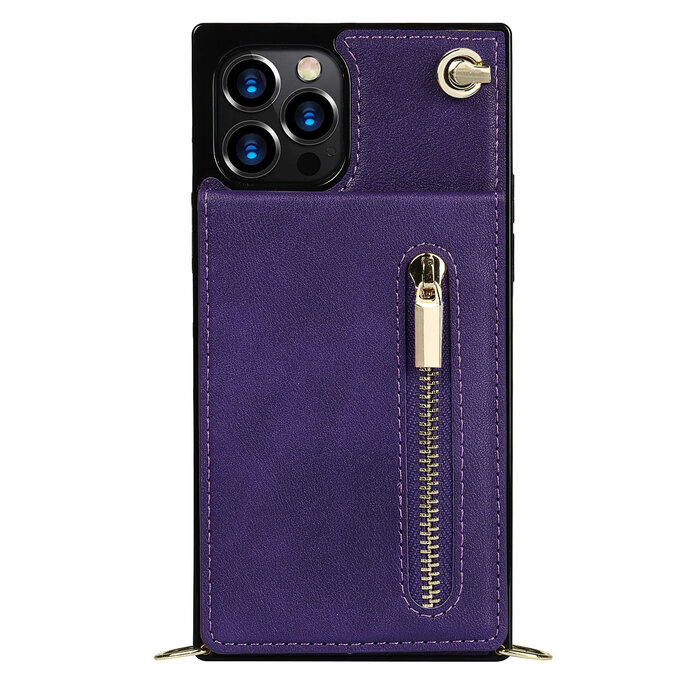 JVS Products iPhone 14 Pro Max hoesje - Backcover - Pasjeshouder - Portemonnee - Koord - Kunstleer - Paars