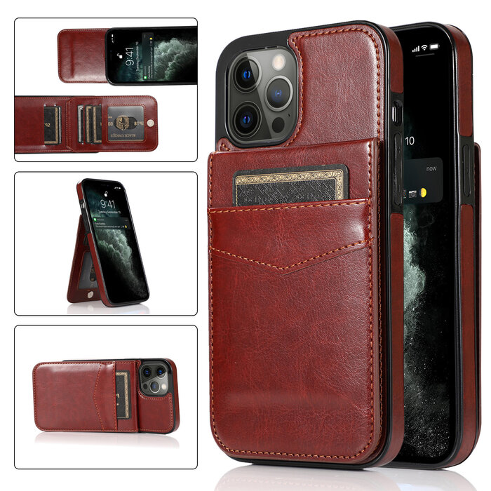 JVS Products iPhone 12 Pro hoesje - Backcover - Pasjeshouder - Portemonnee - Kunstleer - Bruin