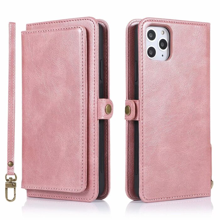 JVS Products iPhone 13 Pro hoesje - Bookcase - Afneembaar 2 in 1 - Backcover - Pasjeshouder - Portemonnee - Kunstleer - Rose Goud