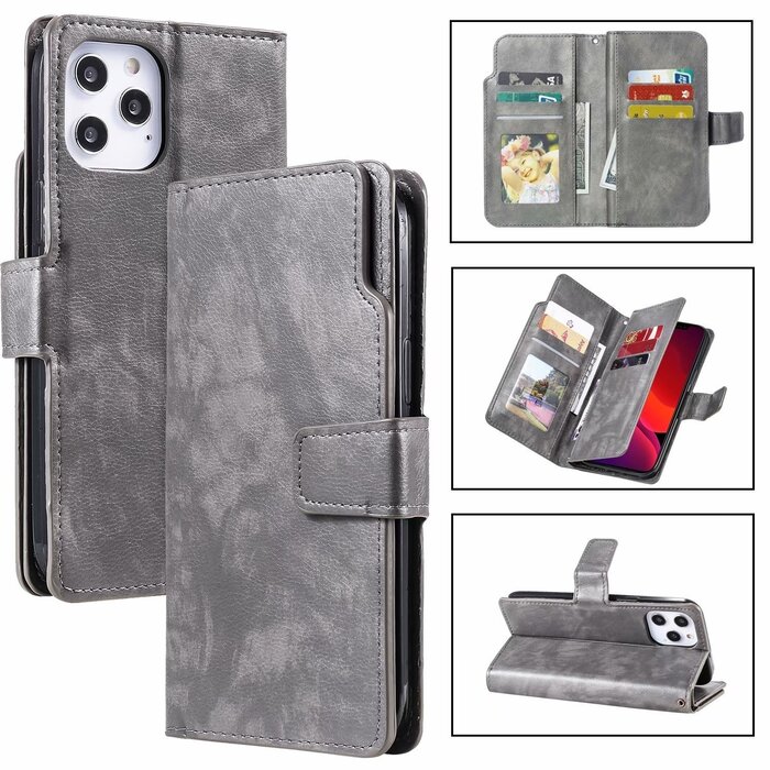JVS Products iPhone XS Max hoesje - Bookcase - Pasjeshouder - Portemonnee - Luxe - Kunstleer - Grijs