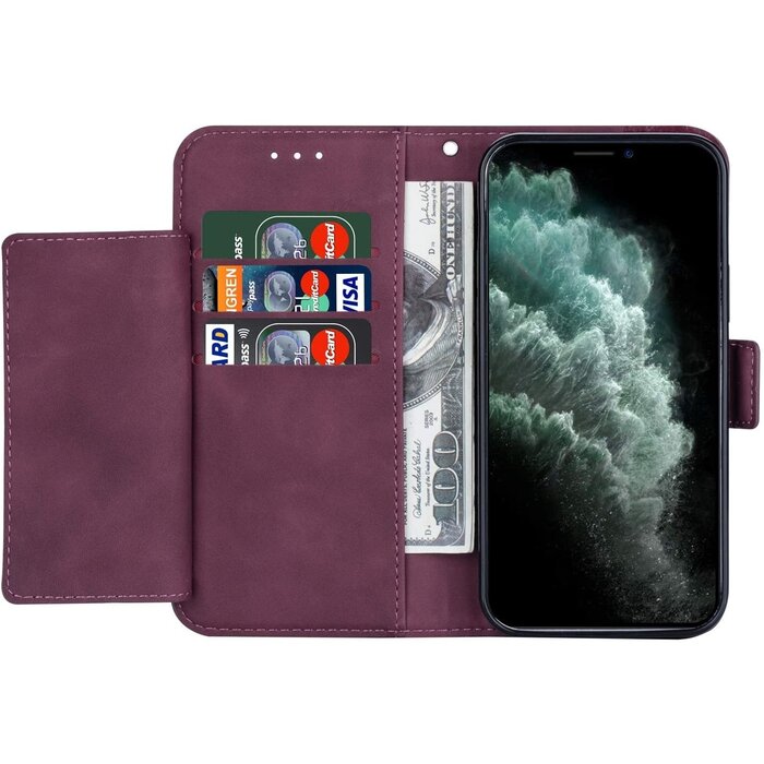 JVS Products iPhone 13 Pro Max hoesje - Bookcase - Koord - Pasjeshouder - Portemonnee - Mandalapatroon - Kunstleer - Bordeaux Rood