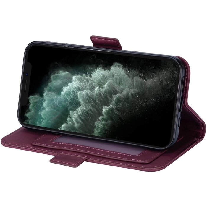 JVS Products iPhone 13 Pro Max hoesje - Bookcase - Koord - Pasjeshouder - Portemonnee - Mandalapatroon - Kunstleer - Bordeaux Rood