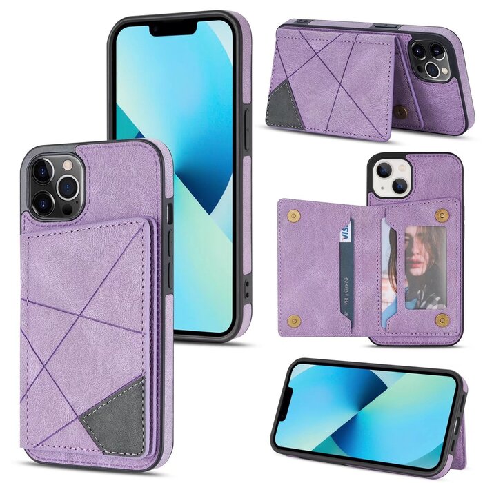 JVS Products iPhone 13 Mini hoesje - Backcover - Pasjeshouder - Portemonnee - Camerabescherming - Stijlvol patroon - TPU - Paars