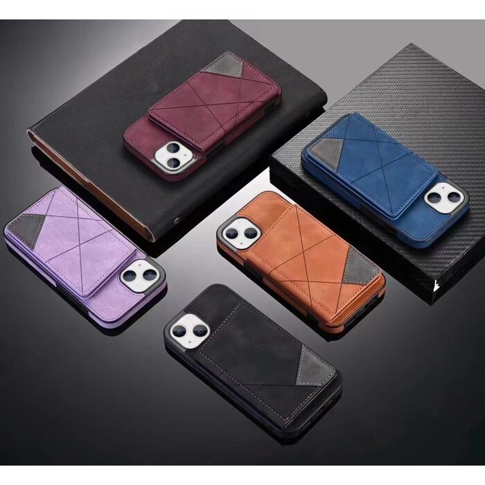 JVS Products iPhone 13 Mini hoesje - Backcover - Pasjeshouder - Portemonnee - Camerabescherming - Stijlvol patroon - TPU - Paars
