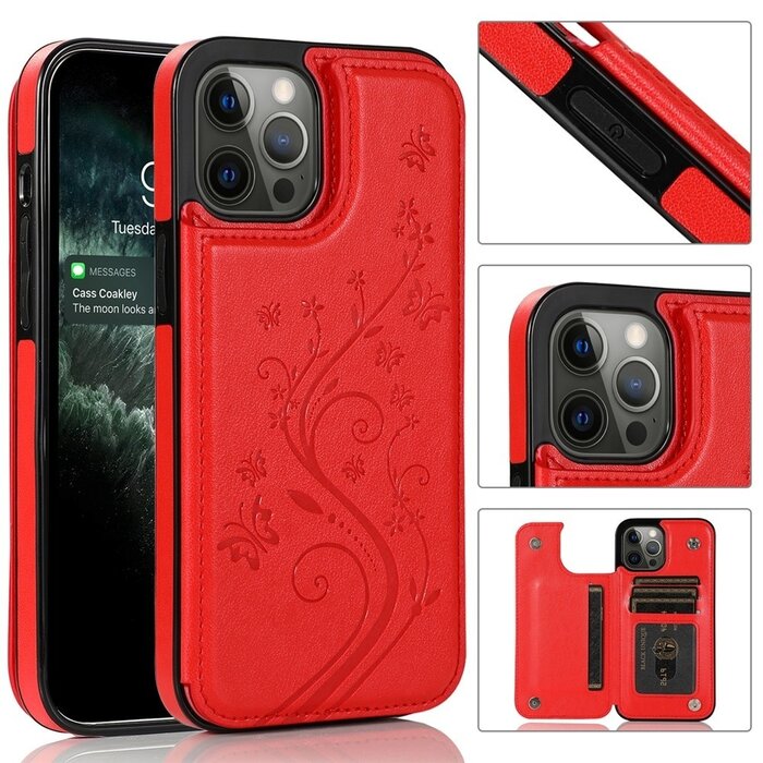 JVS Products Samsung Galaxy S20 Plus hoesje - Backcover - Pasjeshouder - Portemonnee - Bloemenprint - Kunstleer - Rood