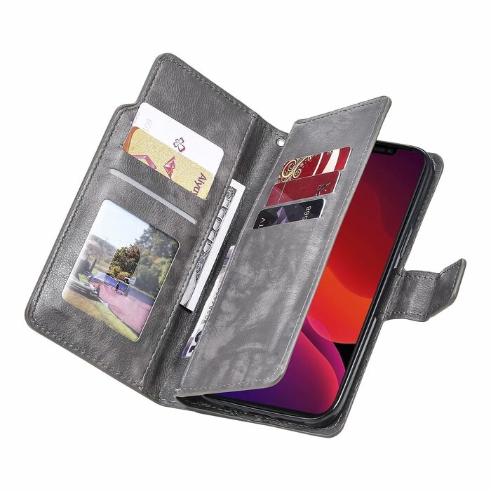 JVS Products iPhone 12 Mini hoesje - Bookcase - Pasjeshouder - Portemonnee - Luxe - Kunstleer - Grijs