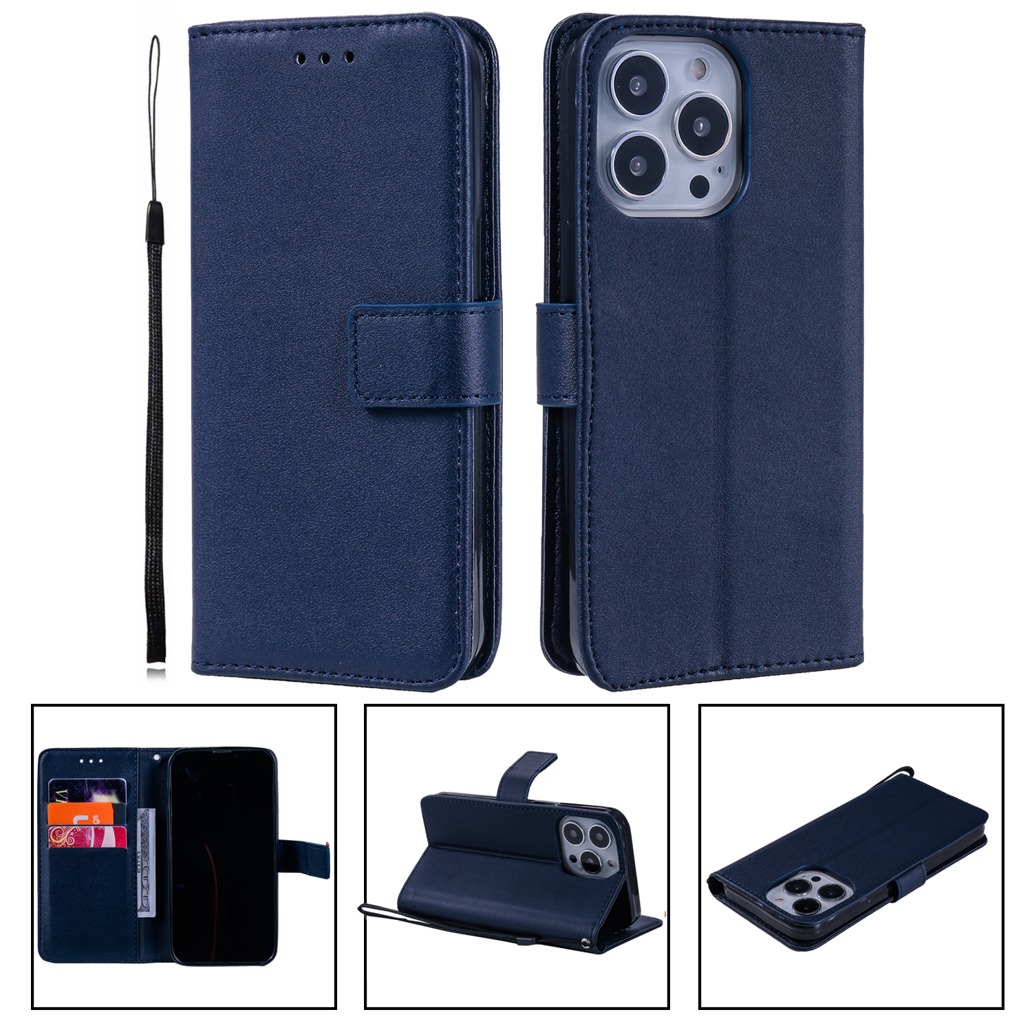 JVS Products iPhone 13 Pro Max hoesje - Bookcase - Pasjeshouder - Portemonnee - Camerabescherming - Kunstleer - Donkerblauw