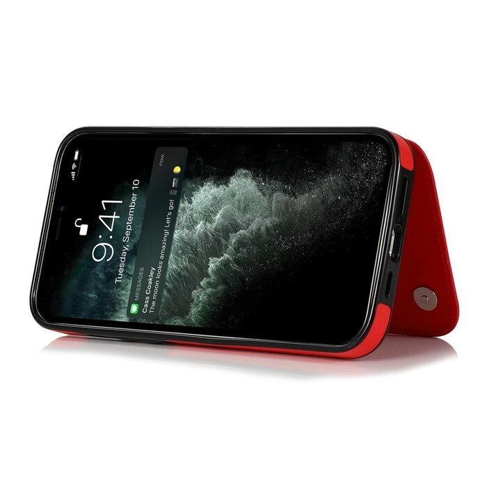 JVS Products iPhone 12 Pro Max hoesje - Backcover - Pasjeshouder - Portemonnee - Bloemenprint - Kunstleer - Rood