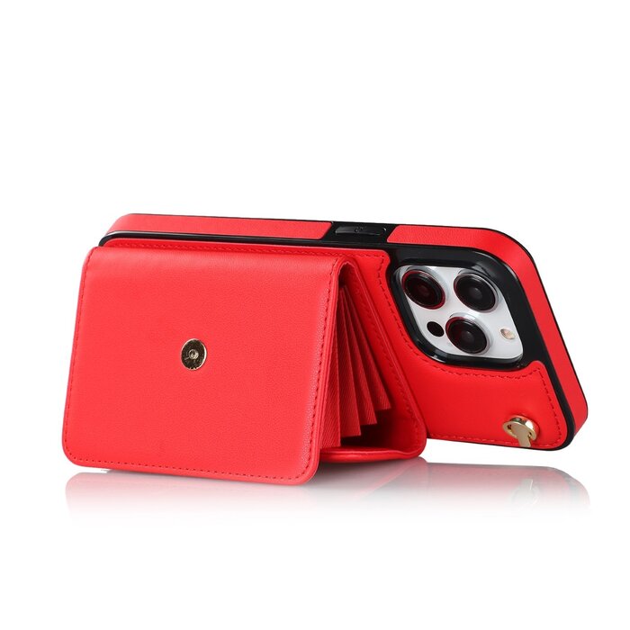 JVS Products Samsung Galaxy S10 hoesje - Backcover - Koord - Pasjeshouder - Portemonnee - Kunstleer - Rood