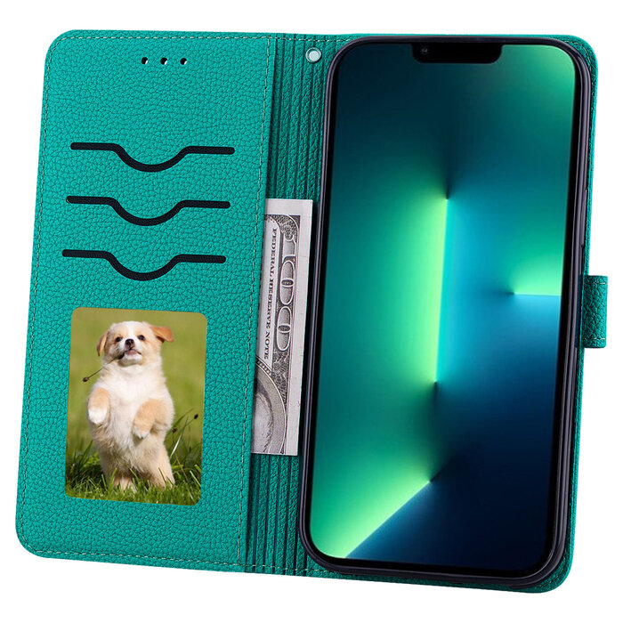JVS Products Samsung Galaxy A21 hoesje - Bookcase - Koord - Pasjeshouder - Portemonnee - Camerabescherming - Kunstleer - Cyaan
