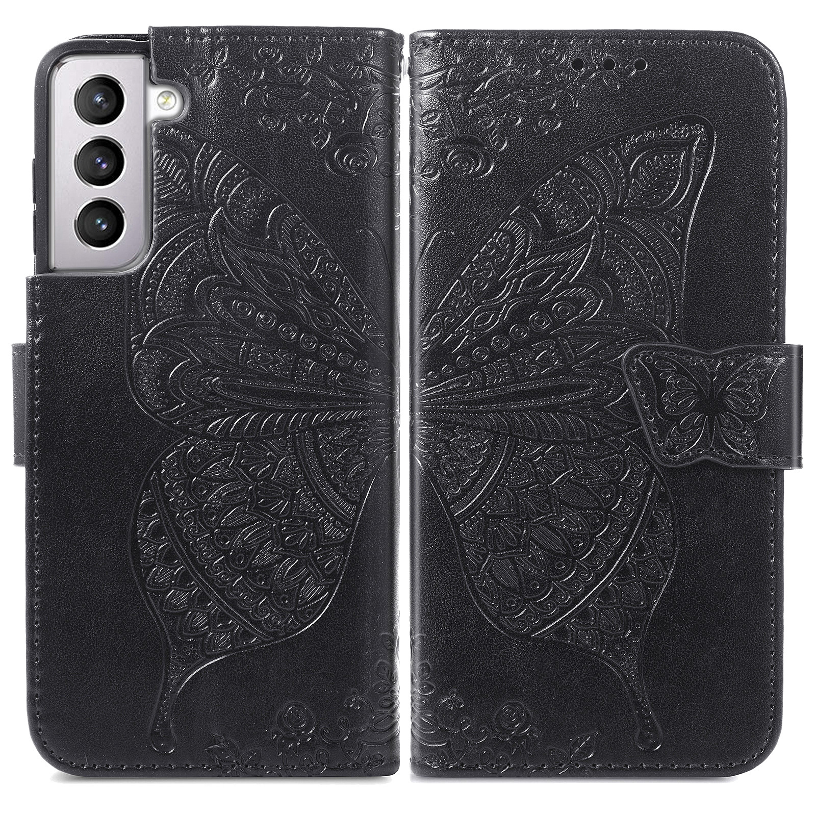 JVS Products Samsung Galaxy A54 5G hoesje - Bookcase - Pasjeshouder - Portemonnee - Vlinderpatroon - Kunstleer - Zwart