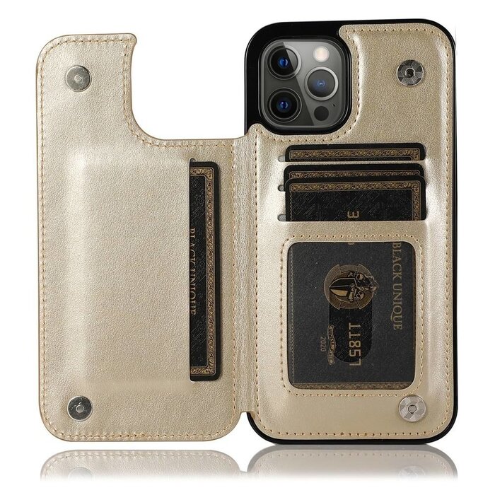 JVS Products Samsung Galaxy A54 5G hoesje - Backcover - Pasjeshouder - Portemonnee - Bloemenprint - Kunstleer - Goud