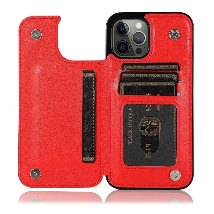 JVS Products Samsung Galaxy S22 Ultra hoesje - Backcover - Pasjeshouder - Portemonnee - Bloemenprint - Kunstleer - Rood