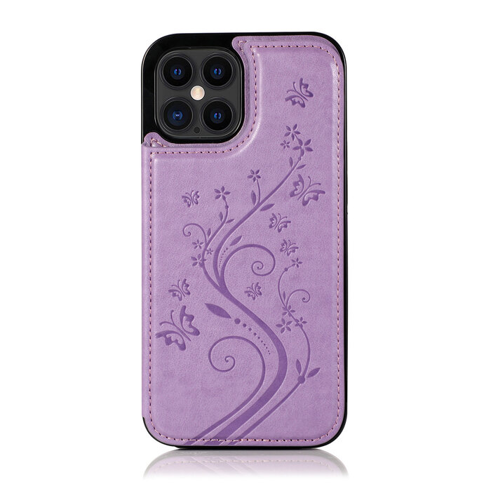 JVS Products Samsung Galaxy S20 Plus hoesje - Backcover - Pasjeshouder - Portemonnee - Bloemenprint - Kunstleer - Paars