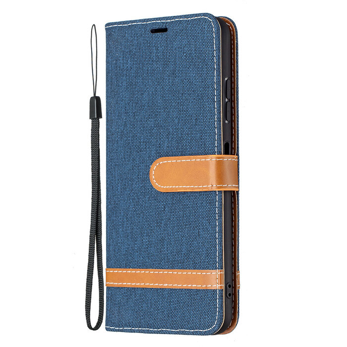 JVS Products Samsung Galaxy S21 hoesje - Bookcase - Pasjeshouder - Portemonnee - Vintage - Stof - Kunstleer - Donkerblauw