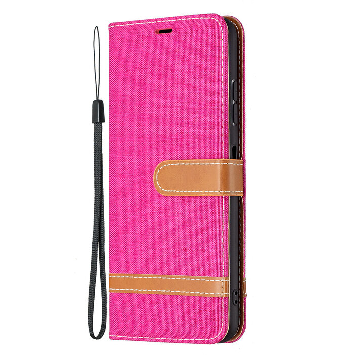 JVS Products iPhone XS Max hoesje - Bookcase - Pasjeshouder - Portemonnee - Vintage - Stof - Kunstleer - Roze