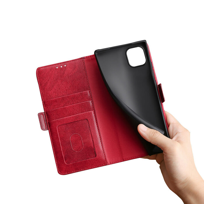 JVS Products iPhone 12 hoesje - Bookcase - Pasjeshouder - Portemonnee - Patroon - Kunstleer - Rood