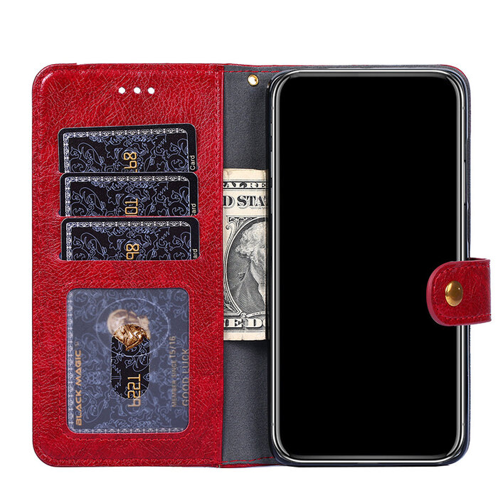 JVS Products iPhone XR hoesje - Bookcase - Koord - Pasjeshouder - Portemonnee - Rits - Kunstleer - Rood