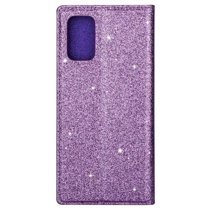 JVS Products iPhone 13 Pro hoesje - Bookcase - Pasjeshouder - Portemonnee - Glitter - TPU - Paars