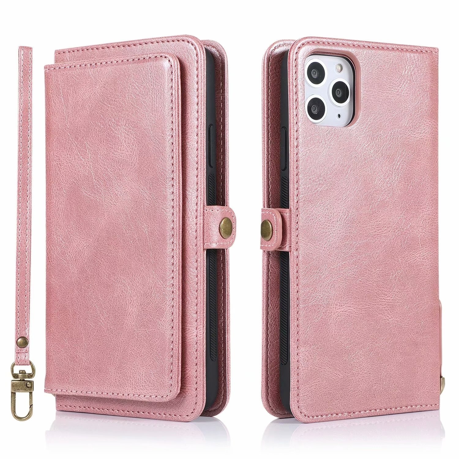 JVS Products iPhone 12 Mini hoesje - Bookcase - Afneembaar 2 in 1 - Backcover - Pasjeshouder - Portemonnee - Kunstleer - Rose Goud