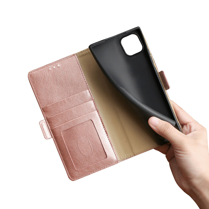 JVS Products iPhone X hoesje - Bookcase - Pasjeshouder - Portemonnee - Patroon - Kunstleer - Rose Goud