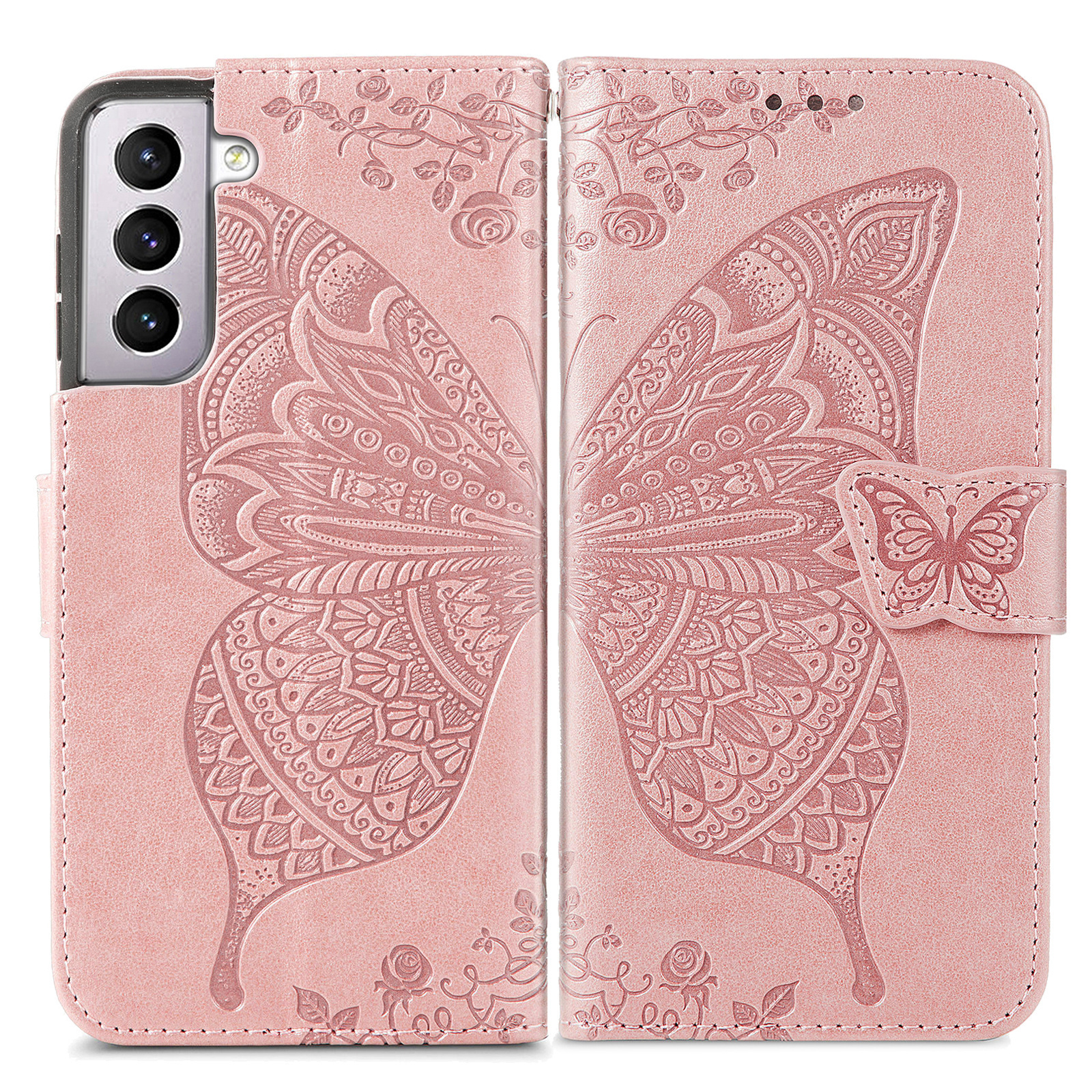 JVS Products iPhone 11 Pro Max hoesje - Bookcase - Pasjeshouder - Portemonnee - Vlinderpatroon - Kunstleer - Rose Goud