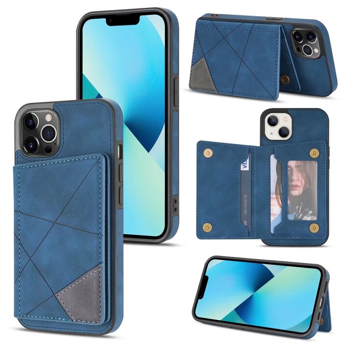 JVS Products iPhone 12 hoesje - Backcover - Pasjeshouder - Portemonnee - Camerabescherming - Stijlvol patroon - TPU - Blauw