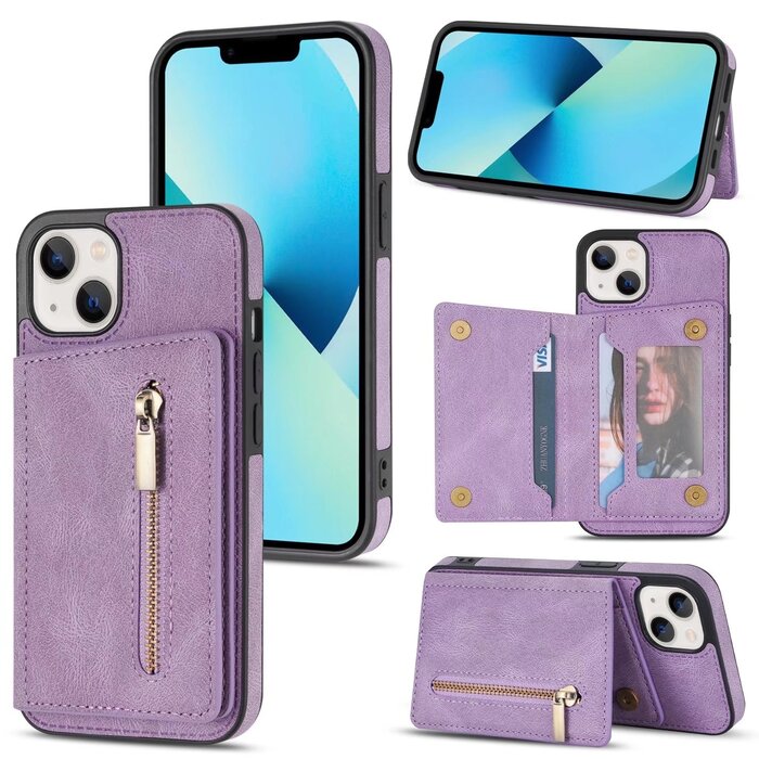 JVS Products iPhone XS hoesje - Backcover - Pasjeshouder - Portemonnee - Rits - Kunstleer - Paars